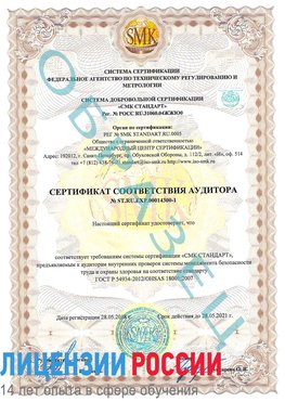 Образец сертификата соответствия аудитора №ST.RU.EXP.00014300-1 Ульяновск Сертификат OHSAS 18001