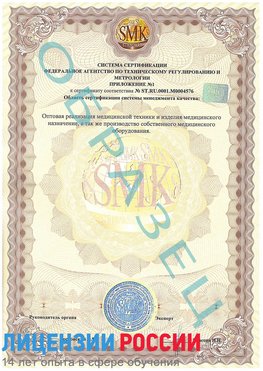 Образец сертификата соответствия (приложение) Ульяновск Сертификат ISO 13485