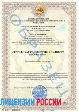 Образец сертификата соответствия аудитора №ST.RU.EXP.00006030-1 Ульяновск Сертификат ISO 27001